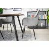 Scaun stil fotoliu bucatarie/living, Artool, Lugo, catifea argintie, picioare metal negru, 57.5x56.5x86.5 cm