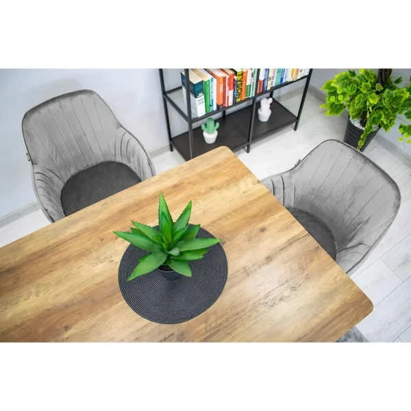 Scaun stil fotoliu bucatarie/living, Artool, Lugo, catifea argintie, picioare metal negru, 57.5x56.5x86.5 cm