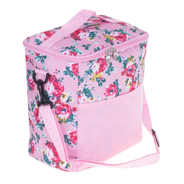 Geanta termoizolanta pentru picnic sau plaja, capacitate 11l, culoare Roz cu flori