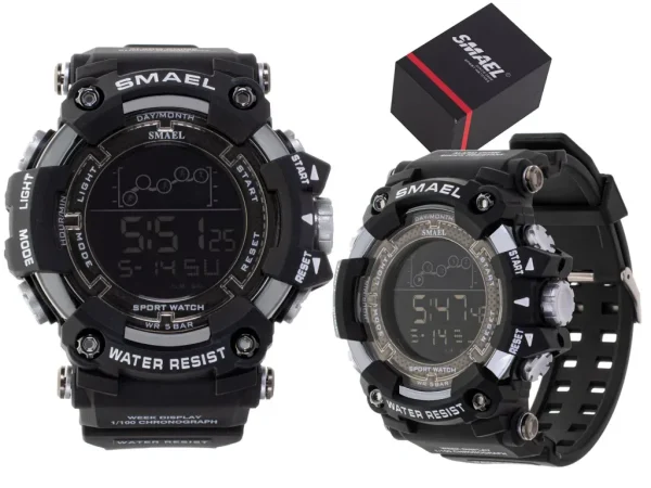 Ceas Militar pentru barbati, SMAEL, impermeabil, afisaj LED, culoare Negru