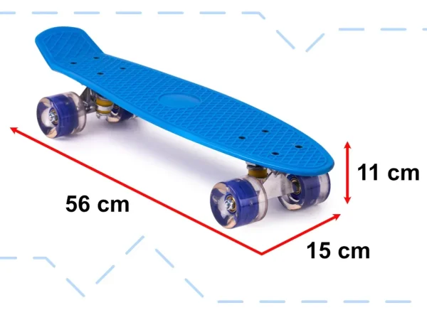 Skateboard Penny Board pentru copii cu roti din cauciuc, iluminate LED, culoare Albastra