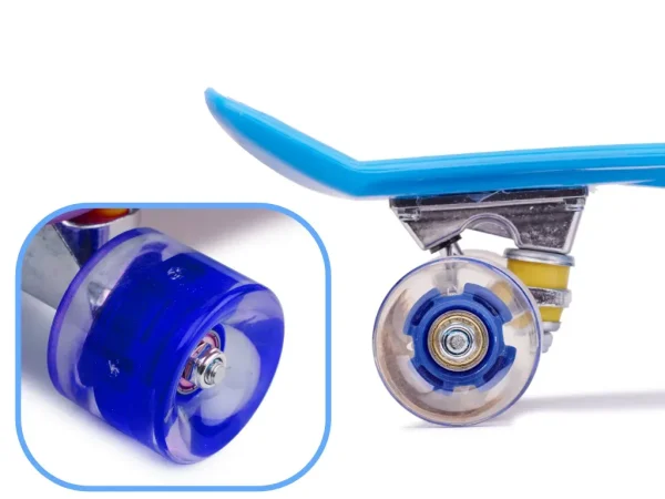 Skateboard Penny Board pentru copii cu roti din cauciuc, iluminate LED, culoare Albastra