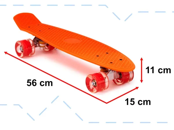 Skateboard Penny Board pentru copii cu roti din cauciuc, iluminate LED, culoare Orange