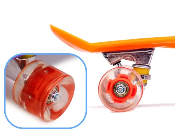 Skateboard Penny Board pentru copii cu roti din cauciuc, iluminate LED, culoare Orange