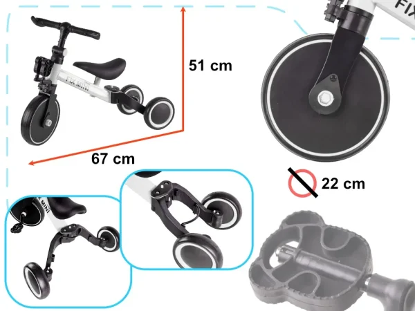 Tricicleta TRIKE FIX MINI, 3in1 adaptabila, culoare Alba