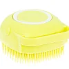 Perie din silicon cu dozator de sampon pentru spalare caini sau pisici, 7,5 x 7,5 cm, culoare galben