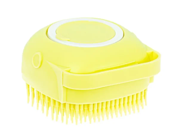 Perie din silicon cu dozator de sampon pentru spalare caini sau pisici, 7,5 x 7,5 cm, culoare galben