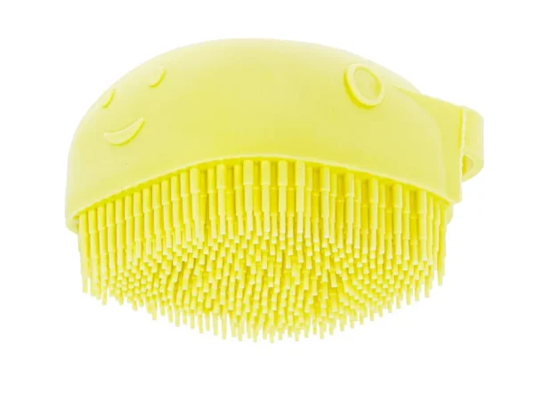 Perie din silicon cu dozator de sampon pentru spalare caini sau pisici, 7,5 x 7,5 cm, culoare galben