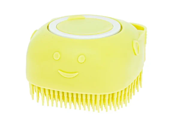Perie din silicon cu dozator de sampon pentru spalare caini sau pisici, 7,5 x 7,5 cm, culoare galben