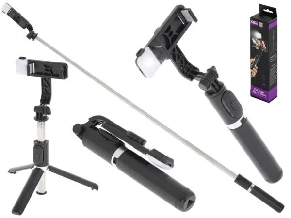 Set 3in1, Selfie Stick cu Lampa LED si Trepied, conectare Bluetooth, alimentare USB