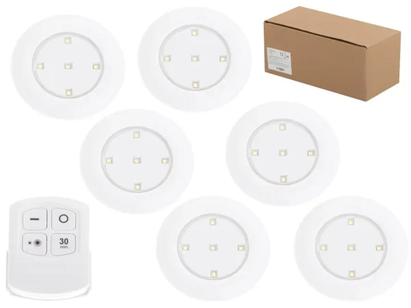 Set 6 Lampi LED Wireless, autoadezive, cu telecomanda, pentru iluminat scari sau mobilier
