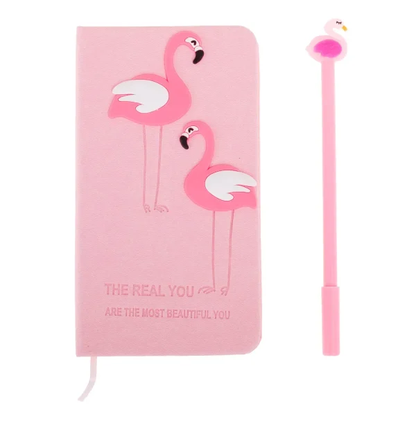 Set Cadou pentru Copii, Caiet cu Flamingo finisat cu piele ecologica + Pix cu Flamingo