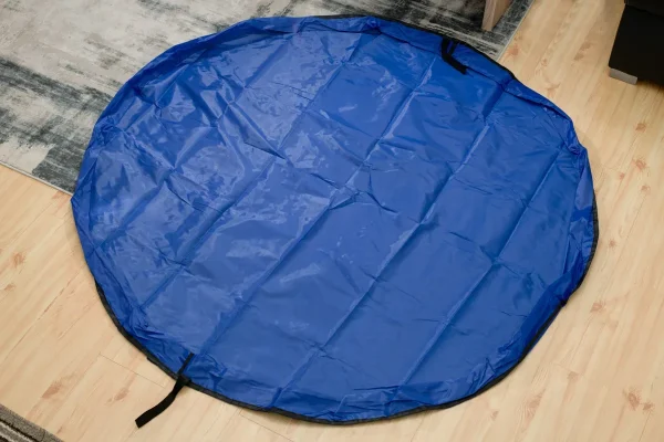 Covoras de joaca & Sac pentru jucarii, 2in1, culoare Albastra, diametru 150cm