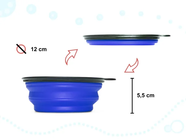 Bol de voiaj din silicon pentru animale de companie, pliabil, culoare albastra, diametru 12 cm
