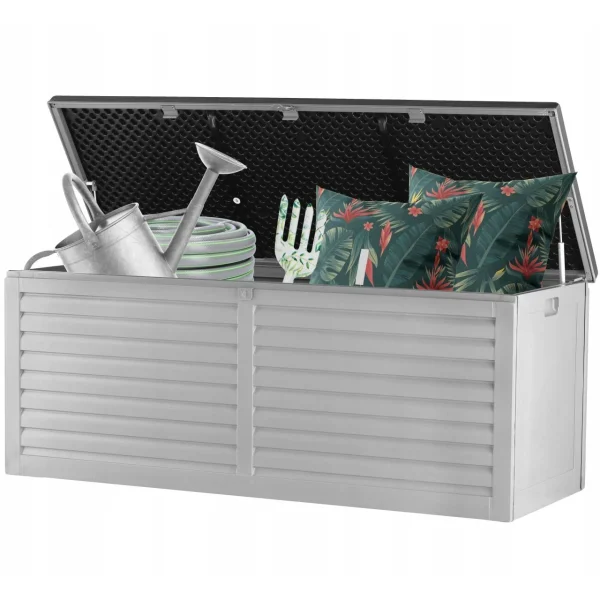 Lada depozitare de gradina, capac cu telescop, gri si negru, 143.5x53.4x57.3 cm