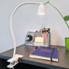 Lampa de birou cu clips, brat flexibil, 3 culori lumina, 10 niveluri, USB, alb, 45 cm, Izoxis