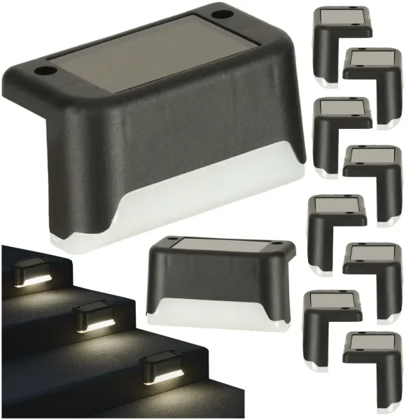 Set 8 Lampi solare LED pentru iluminat scari exterioare cu senzor crepuscular