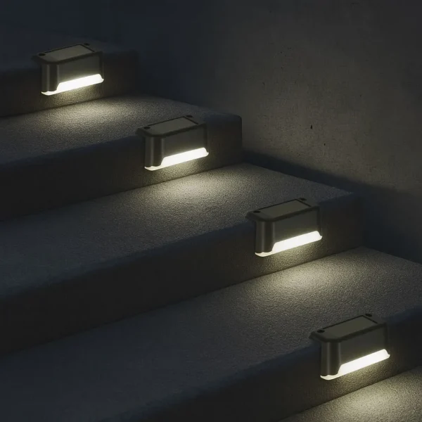 Set 8 Lampi solare LED pentru iluminat scari exterioare cu senzor crepuscular