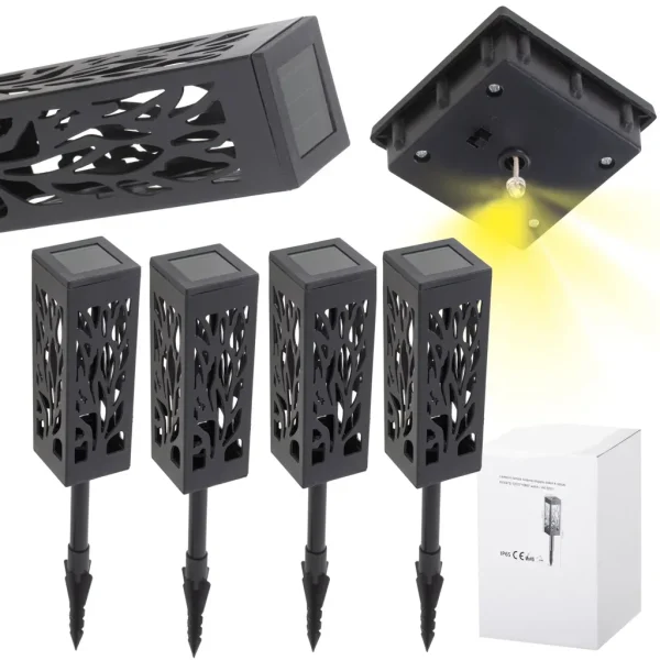 Set 4 lampi solare de gradina cu picior tip "Lampion" cu LED