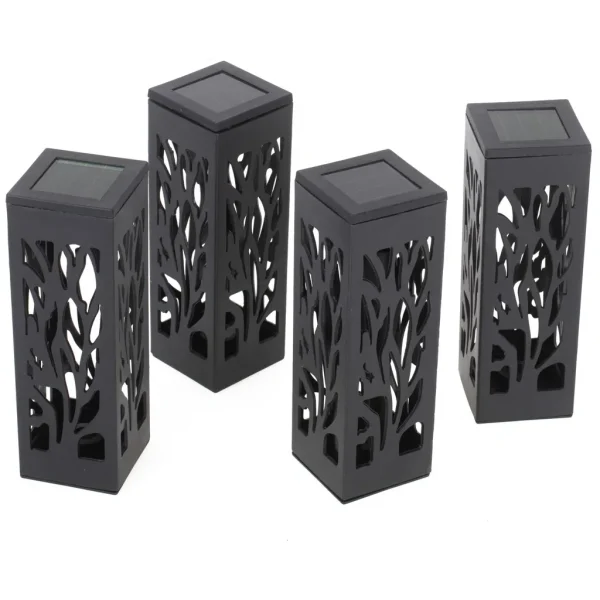 Set 4 lampi solare de gradina cu picior tip "Lampion" cu LED