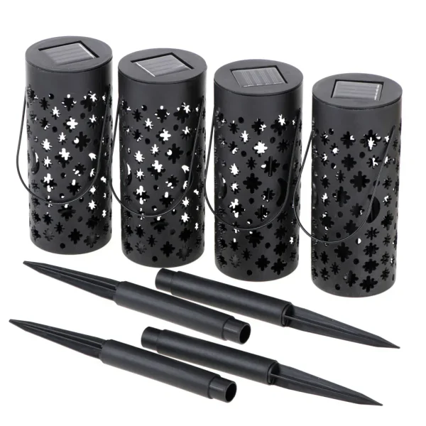 Set 4 lampi solare de gradina cu picior si agatatoare tip "Felinar" cu LED
