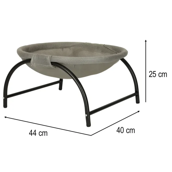 Pat de tip hamac pentru caini si pisici, cadru metalic negru si panza gri, dimensiune 45 x 42 x 23 cm