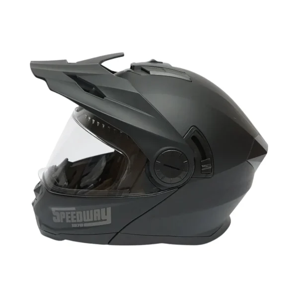 Casca motocross integrala, negru mat cu viziera transparenta si ochelari de soare marimea XL, model LION