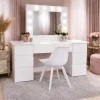 Masa de toaleta/machiaj, Antonia + scaun Mark, alb, cu oglinda si LED-uri, 155x42x135 cm