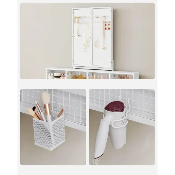 Masa de toaleta/machiaj, Artool, alba, cu 3 oglinzi, taburet, 3 sertare, 90x40x141 cm