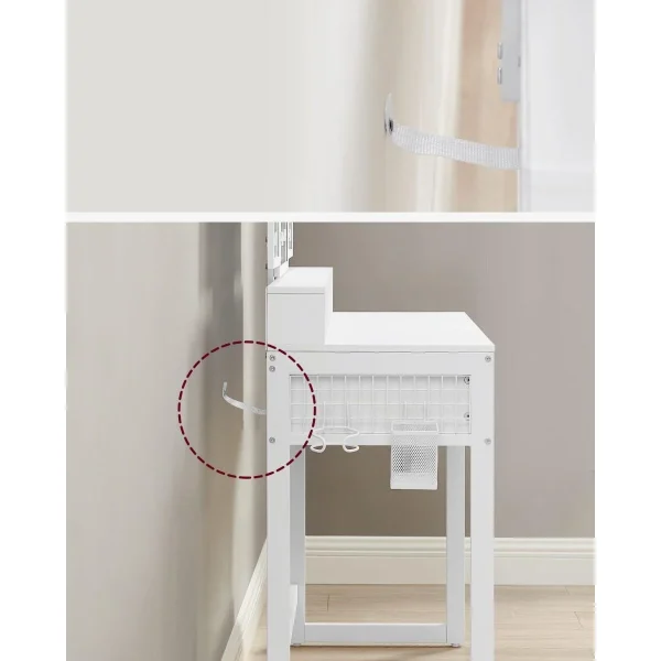 Masa de toaleta/machiaj, Artool, alba, cu 3 oglinzi, taburet, 3 sertare, 90x40x141 cm