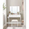 Masa de toaleta/machiaj, Artool, alba, cu 3 oglinzi, taburet, 3 sertare, 90x40x141 cm