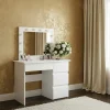 Masa de toaleta/machiaj, Irina + scaun Avola, alb, cu oglinda si LED-uri, 94x43x141 cm