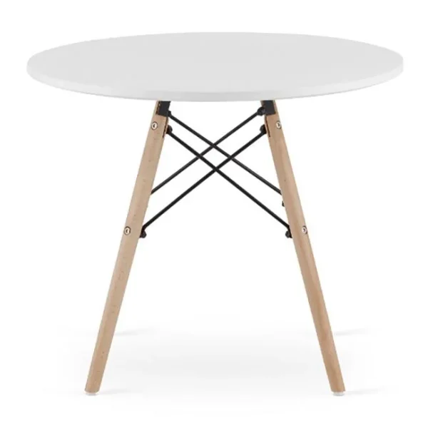 Masa stil scandinav, Artool, rotund, MDF si lemn, alb, 60x50 cm