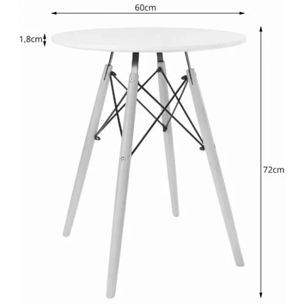 Masa stil scandinav, Artool, rotund, MDF si lemn, alb, 60x72 cm