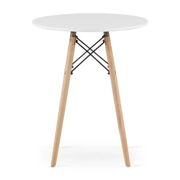 Masa stil scandinav, Artool, rotund, MDF si lemn, alb, 60x72 cm