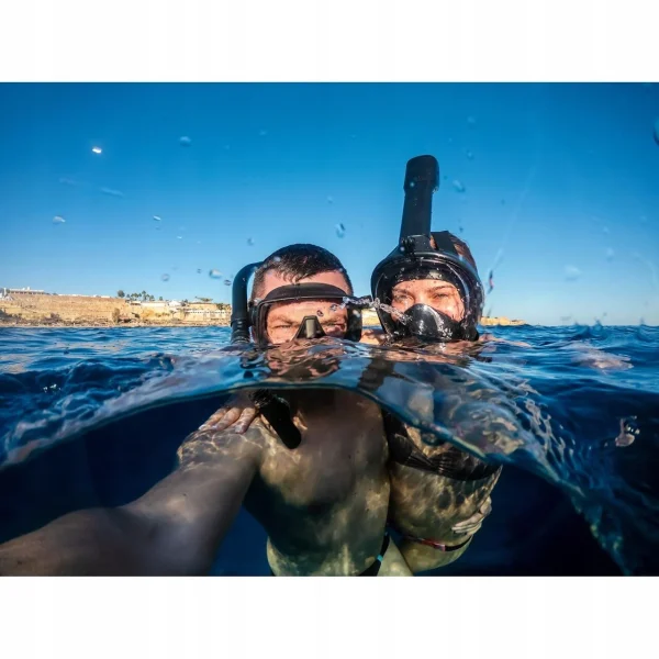 Masca snorkeling cu tub, Trizand, neagra, sistem antiaburire, suport camera, marime S/M