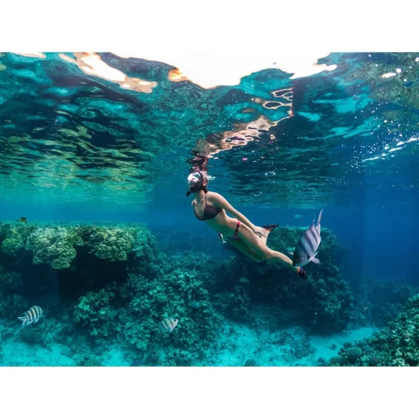 Masca snorkeling cu tub, Trizand, neagra, sistem antiaburire, suport camera, marime S/M