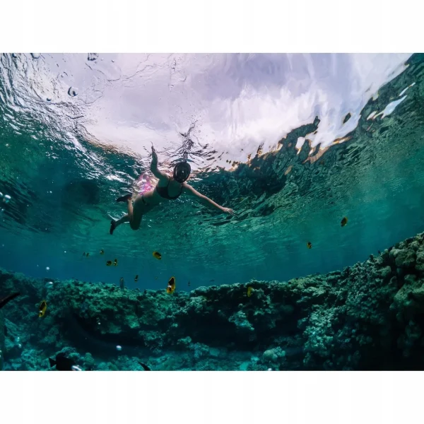 Masca snorkeling cu tub, Trizand, neagra, sistem antiaburire, suport camera, marime S/M