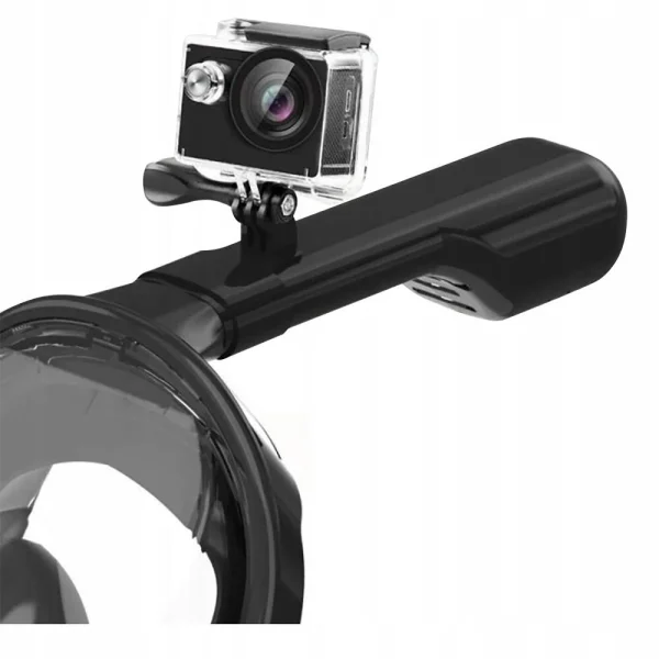 Masca snorkeling cu tub, Trizand, neagra, sistem antiaburire, suport camera, marime S/M