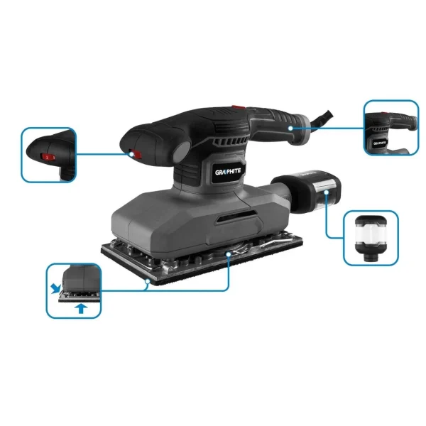 Masina de slefuit orbital, excentric, 380 W, dreptunghiular, 115x230 mm, Graphite