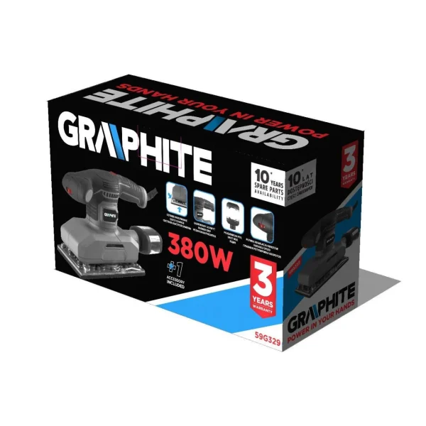 Masina de slefuit orbital, excentric, 380 W, dreptunghiular, 115x230 mm, Graphite