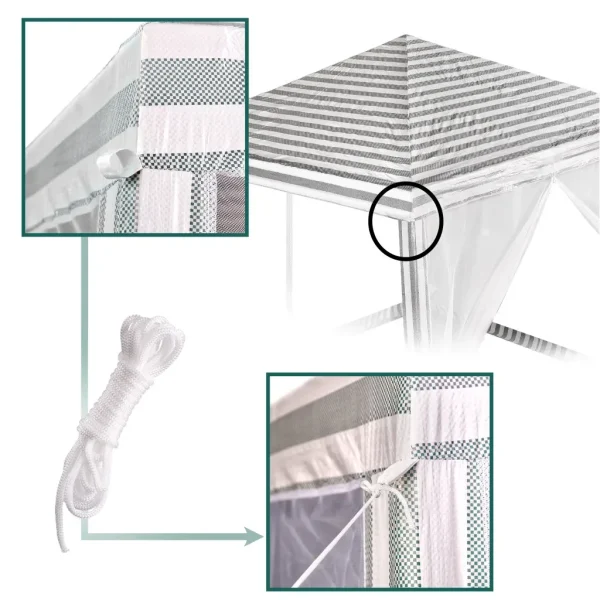 Pavilion de gradina, cort pentru petreceri, foișor cu plasa de tantari, culoare alb/verde, dimensiune 3 x 3 m