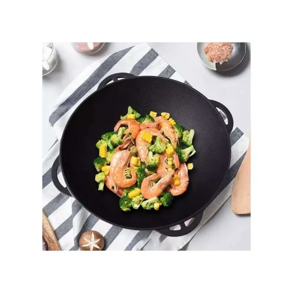 Oala de fonta tip wok, cu capac, 3 in 1, 32x14 cm, Perfect Home 