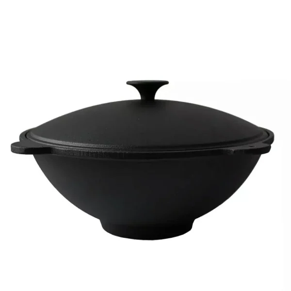 Oala de fonta tip wok, cu capac, 51.5x26 cm, Perfect Home
