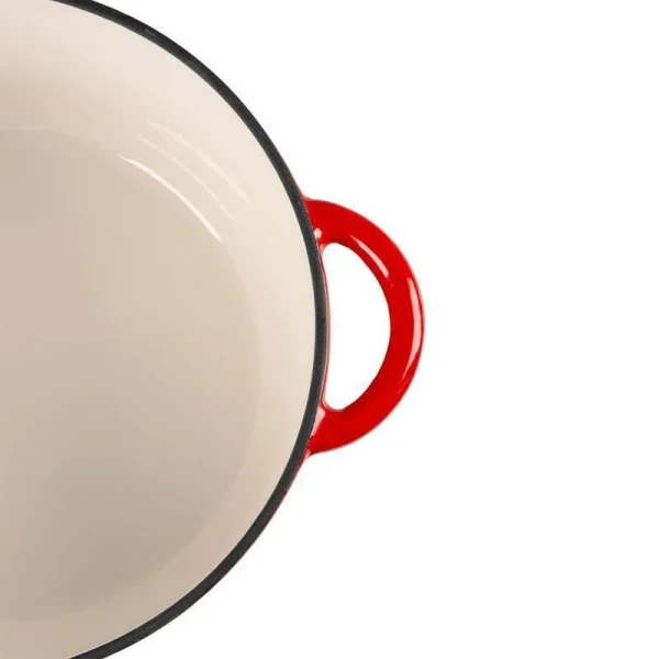 Oala de fonta emailata cu capac, maner din inox, lingura de lemn, rosie, 4 L, Magic Home