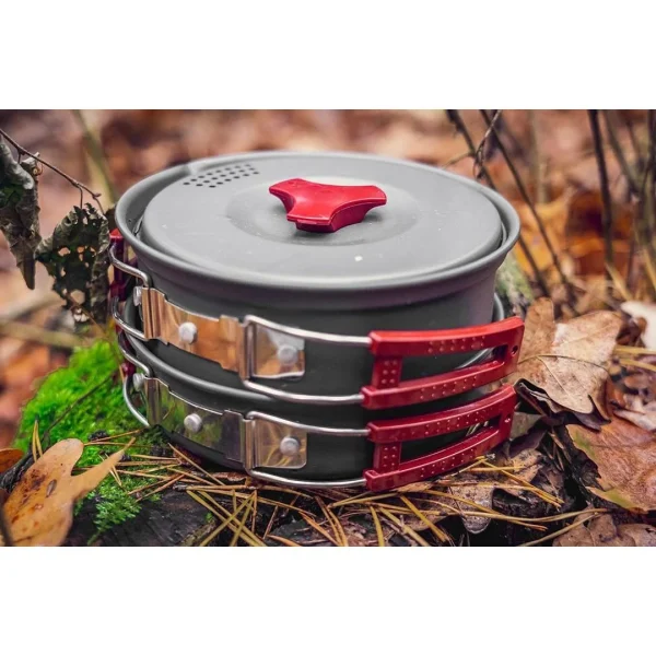 Oala si tigaie turistica, camping, aluminiu, cu accesorii, set 8 piese, NEO 