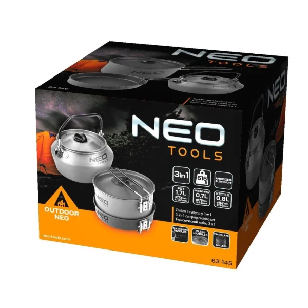 Oala, tigaie si ibric/ceainic, turistic, camping, aluminiu, set 3 piese, NEO