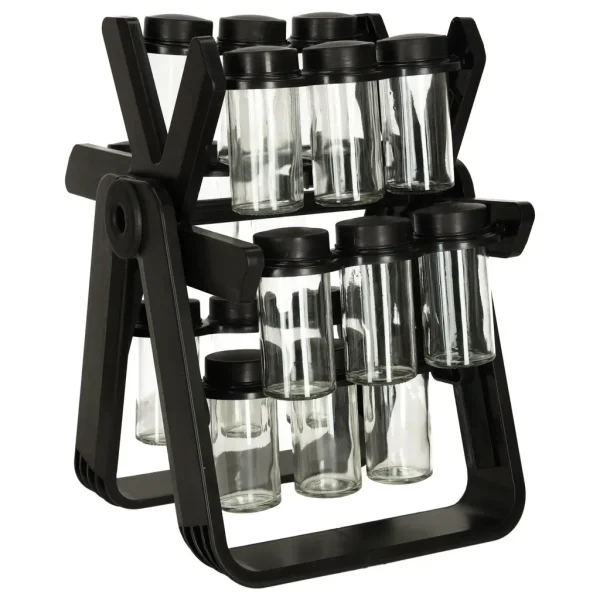 Organizator de condimente cu 18 containere cu suport rotativ pentru bucatarie, culoare neagra