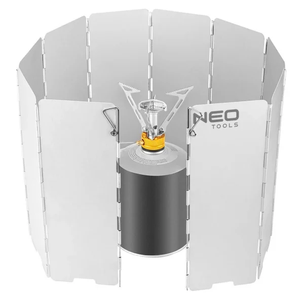 Panou, paravan, protectie impotriva vantului, pentru aragaz camping, pliabil, aluminiu, 10 elemente, 84x24 cm, NEO 