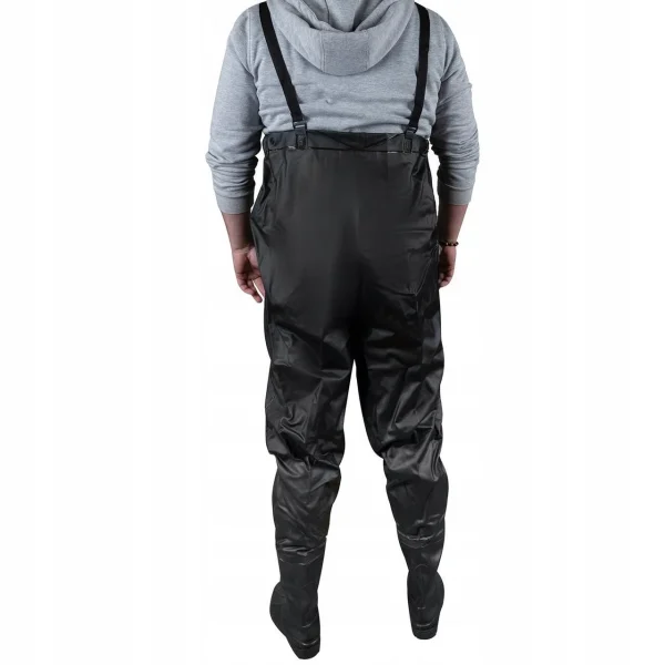 Pantaloni, cu pieptar, salopeta, pentru pescuit, cu bretele ajustabile, cizme, marimea 43, negru, Malatec